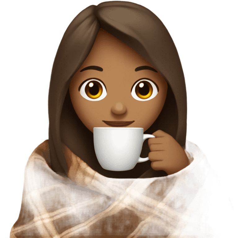 Brown hair Girl drinking coffee, with a cozy blanket emoji