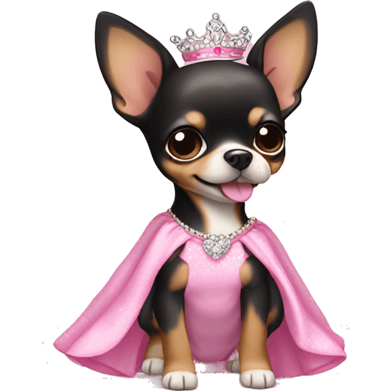 black & tan chihuahua puppy wearing a pink princess dress emoji