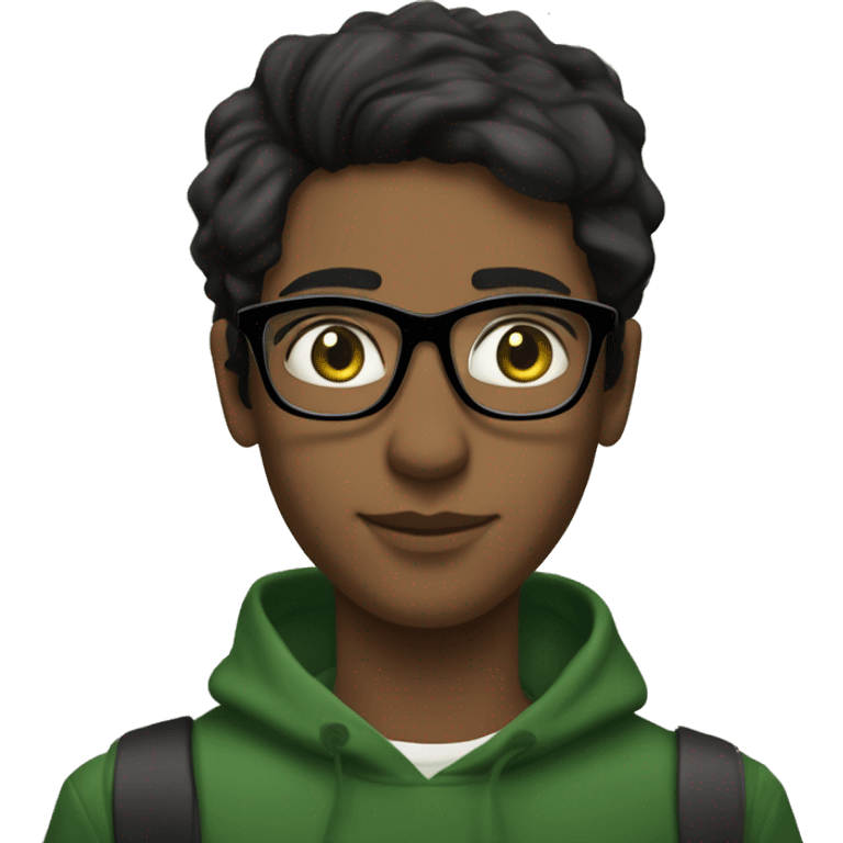 Black woman with medium brown skin and cute big gold wireframe glasses and just past the shoulder length straight flowy dark brown hair with a white guy with black hair and green eyes who looks like nev from catfish with big glasses emoji