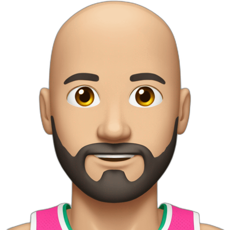 Caucasian basketball player, bald, with black beard, wearing pink jersey (miami style) no 10 emoji