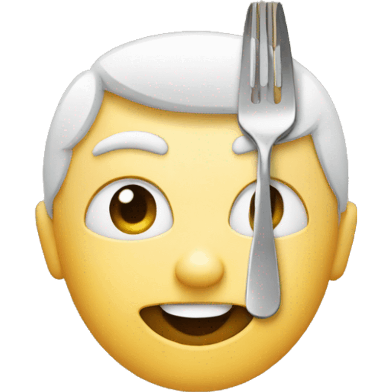 A face holding a fork and knife  emoji