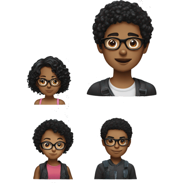 Boy black short hair with glasses and girl black short curly hair emoji