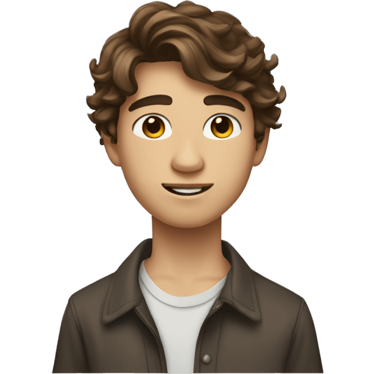 Teenager boy type mexican, White skin, with wavy brown hair (Which go down behind to the nape of the neck), Little bit dezoom emoji