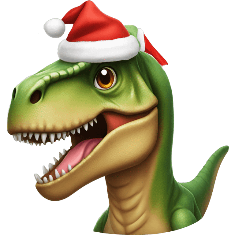 T-Rex with Christmas hat emoji