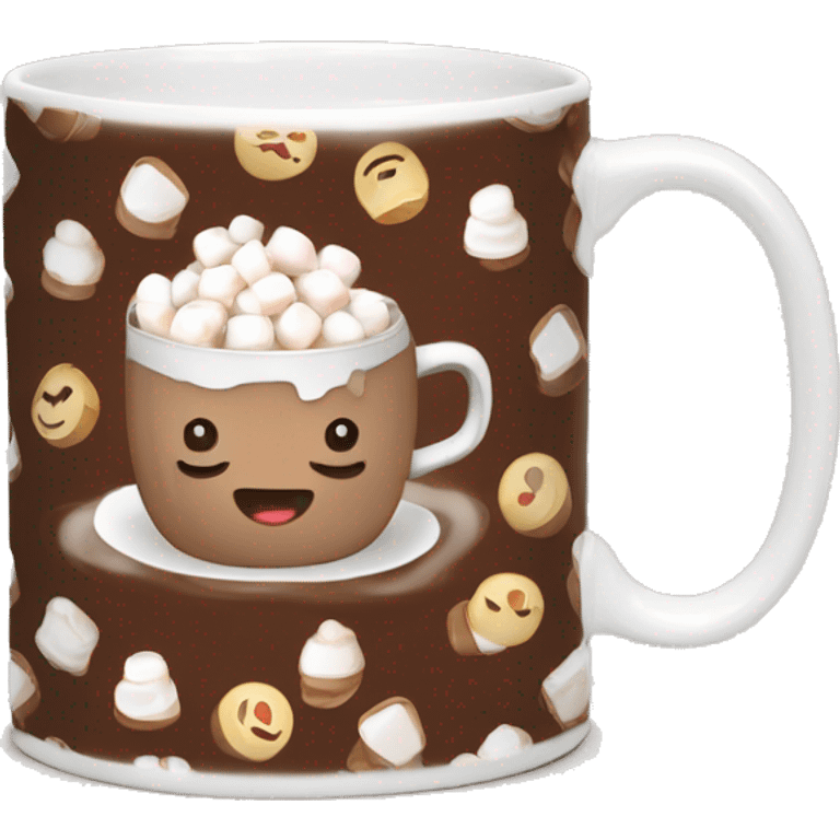 Hot chocolate with marshmallows in mug steamy and creamy brown and white pattern mug emoji