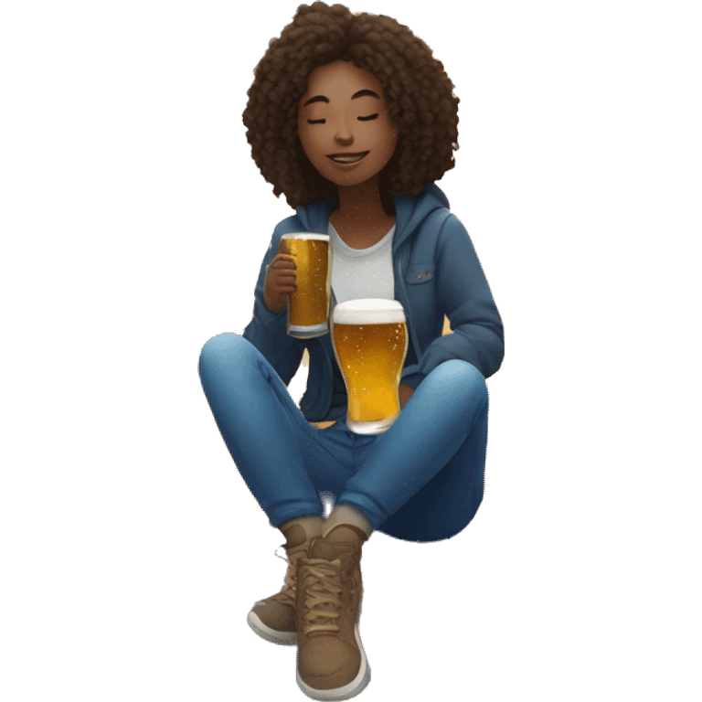 Girl sat on a nebula drinking beer surrounded by golden stars and planets emoji