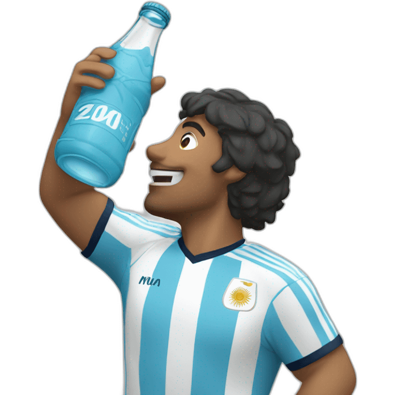 man in argentina soccer uniform standing up cheering and drinking mate emoji