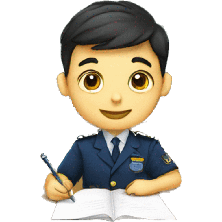 school boy in uniform writing on a paper emoji