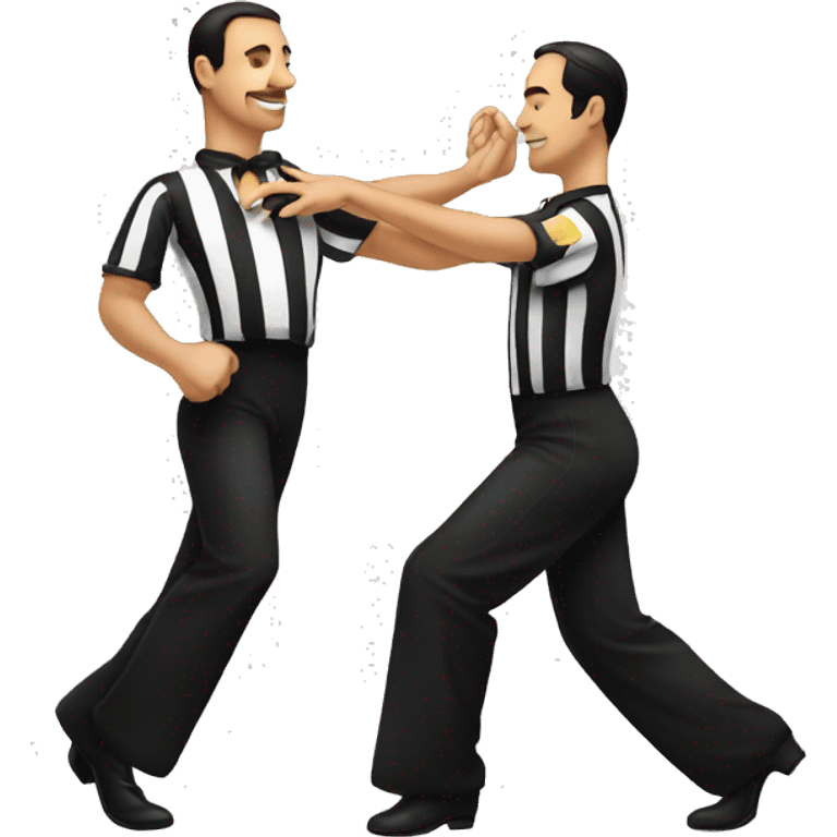 Tango dancers in a tango pose, the man is wearing a referee outfit emoji