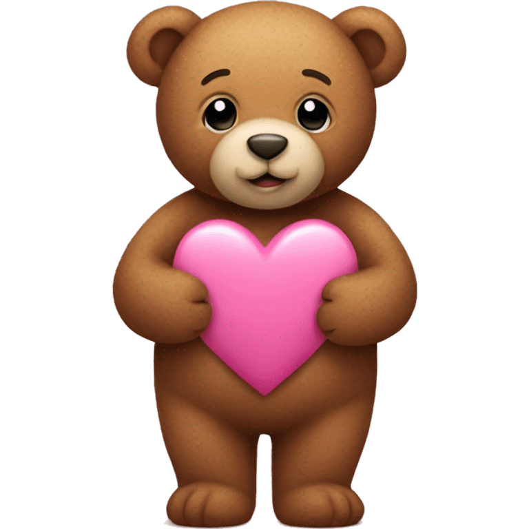 Teddy bear holding a pink heart emoji