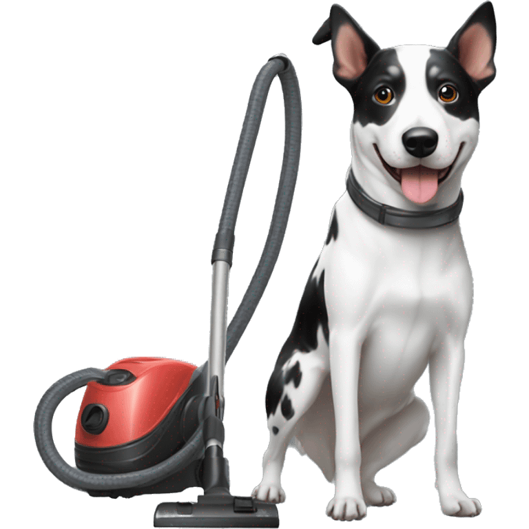 black and white cattle dog using the vacuum emoji