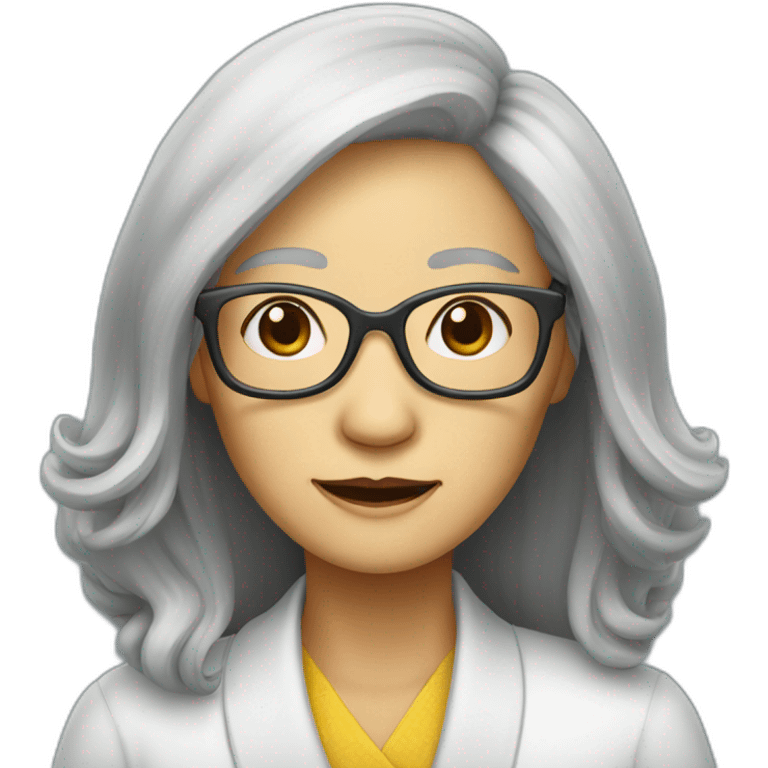 Chinese senior lady with long hair wear glasses emoji