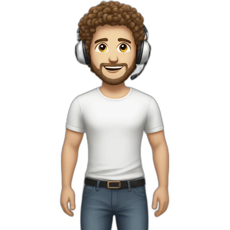 white guy with curly hair brun guy with white headphone and short beard emoji