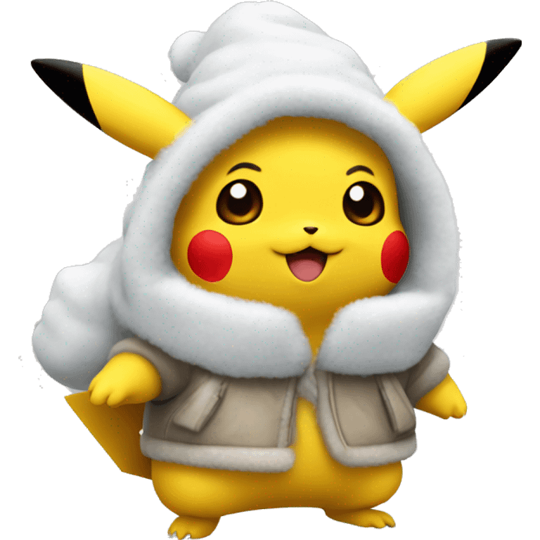 Pikachu wearing snow coat emoji