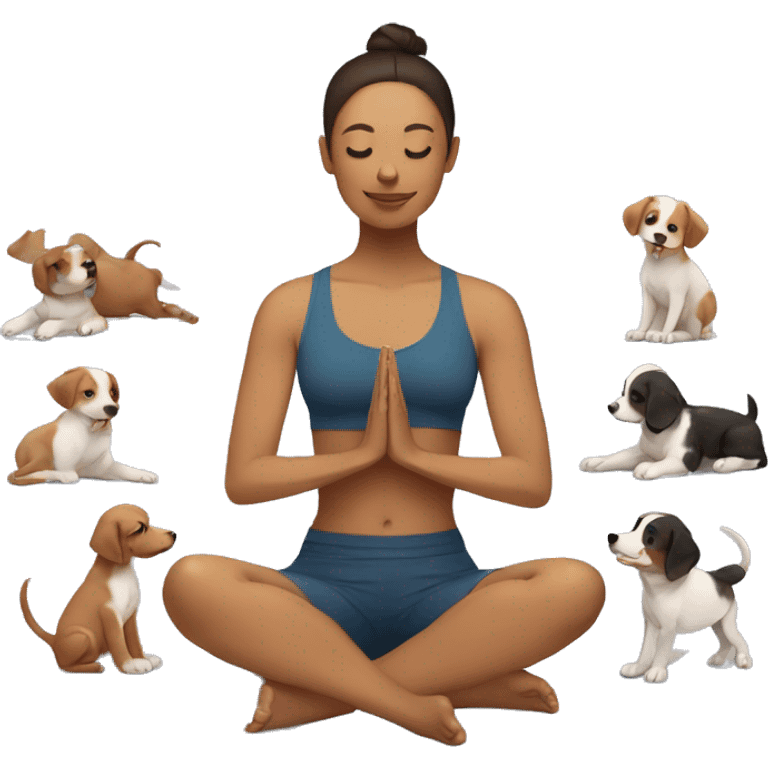 person doing yoga with puppies emoji