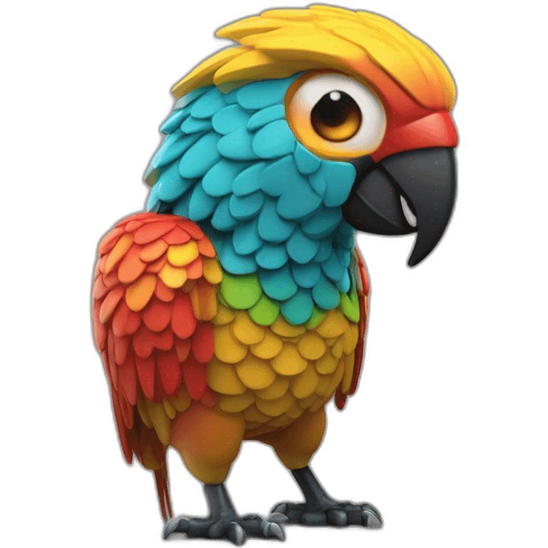 3d sphere with a cartoon Parrot skin texture with big courageous eyes emoji