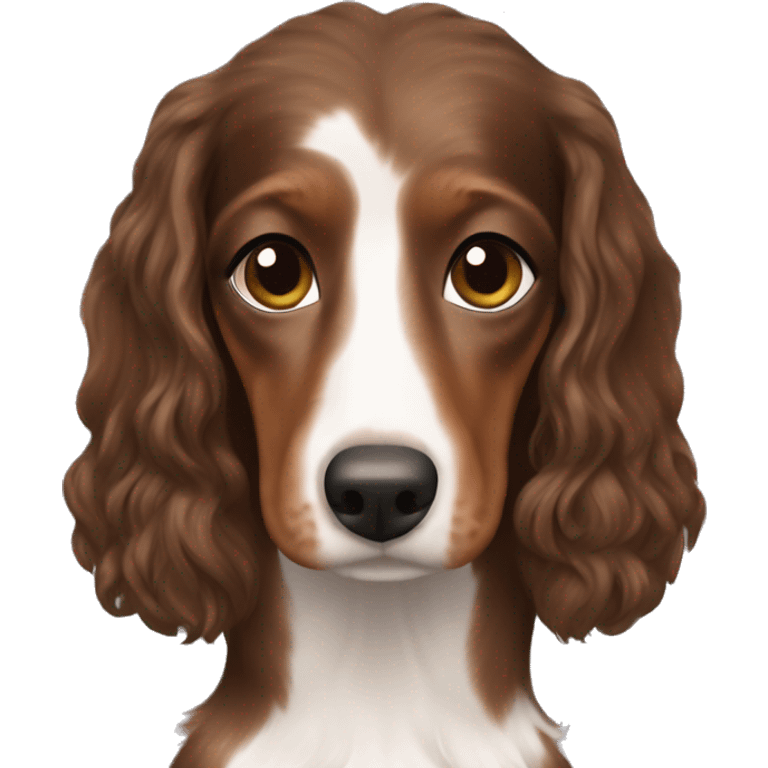 Brown haired woman with tri merle long haired dachshund emoji