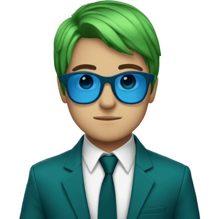 emo boy wearing green glasses, wearing a blue suit emoji