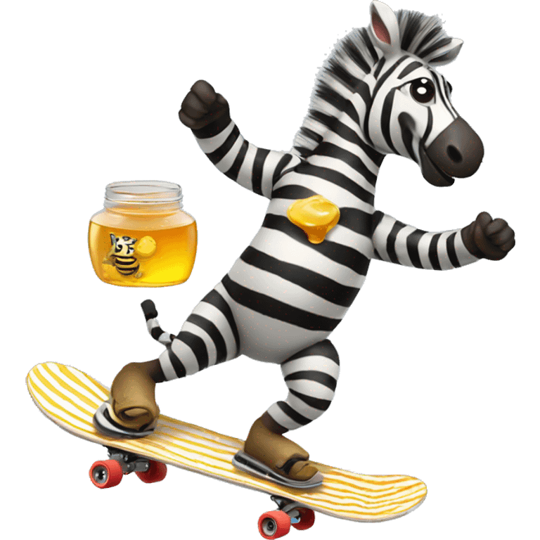 zebra riding skateboard drinking a honey packet emoji