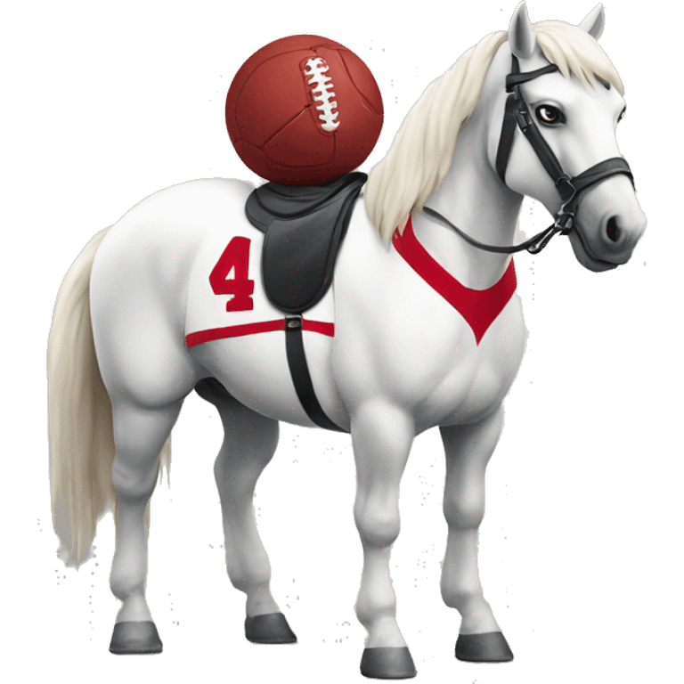 a white horse mascot wearing a crimson footbal jersey emoji