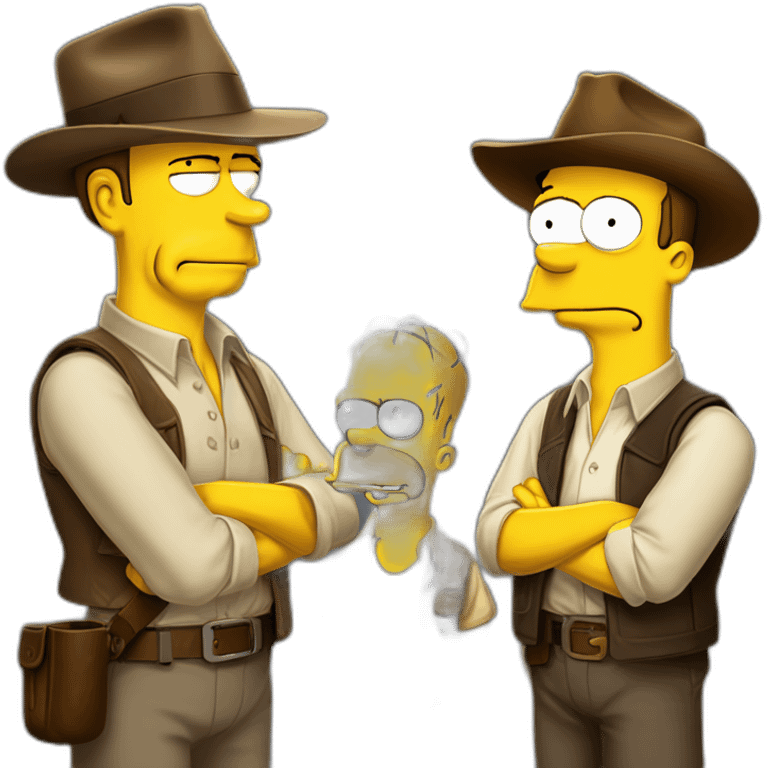 Humphrey bogart talking with Indiana jones and Homer Simpson emoji