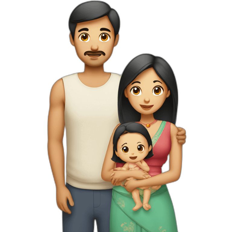 A family with Indian dad and Chinese wife and baby emoji