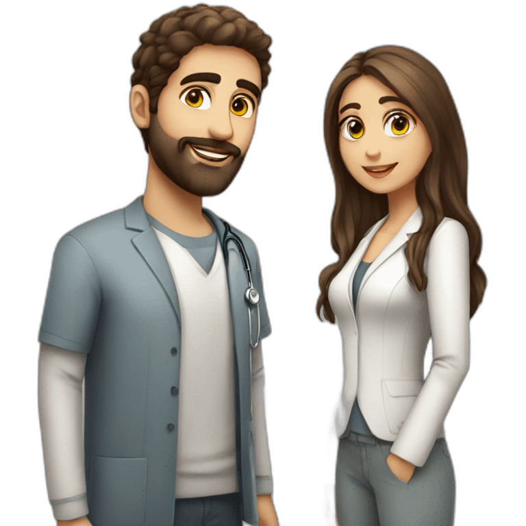 Beauty Jewish girl friend with ophthalmology Doctor tall Arabic boy with beard emoji