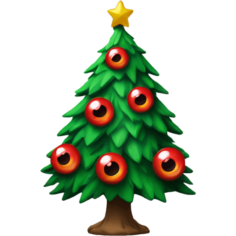 Christmas tree is high with red eyeballs emoji