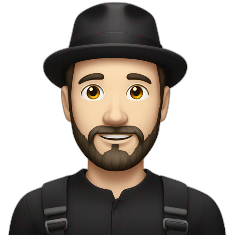 White skinned man with a tiny black beard and black hat emoji