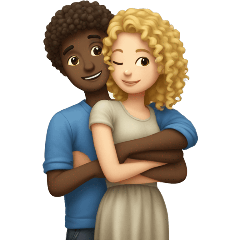 Italian White curly girl hugging her boy-friend emoji