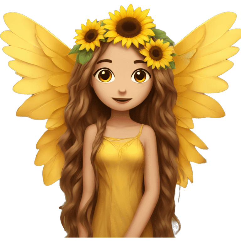 big wings, sunflower, Beautiful, fairy, gold, brown, long hair emoji