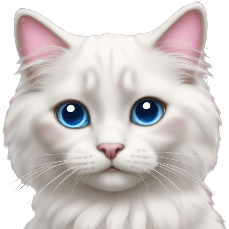 white ragdoll cat with big blue eyes and a pink bow emoji