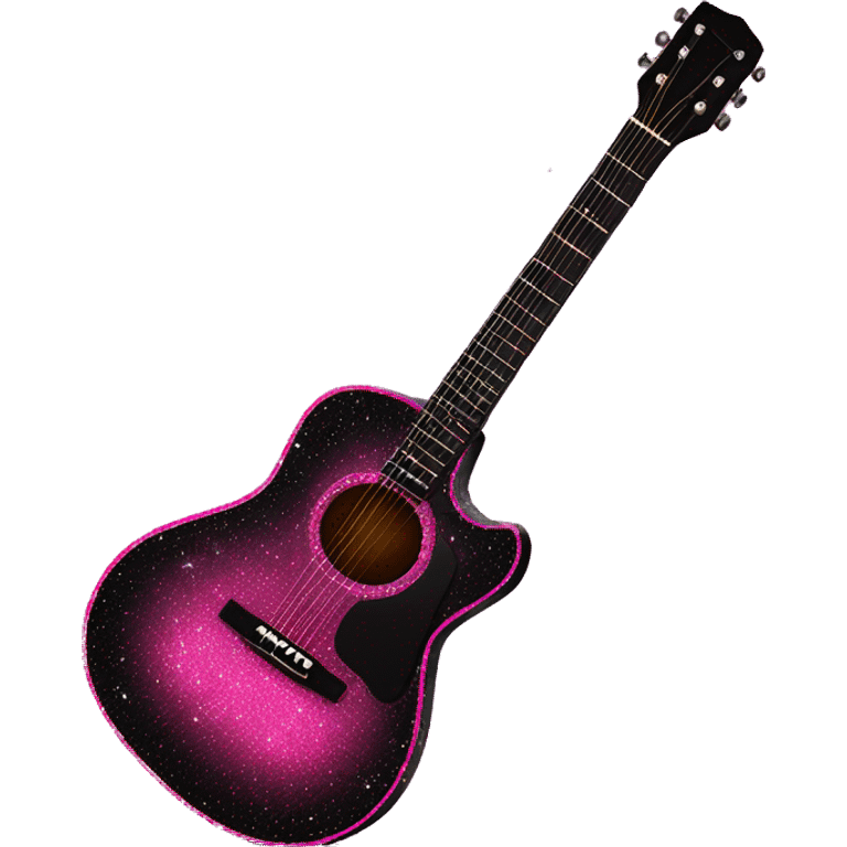 Realistic neon pink to black acoustic guitar with sparkly shiny glitter and diamonds on it. emoji