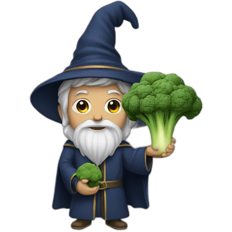 A wizard holding a broccoli emoji