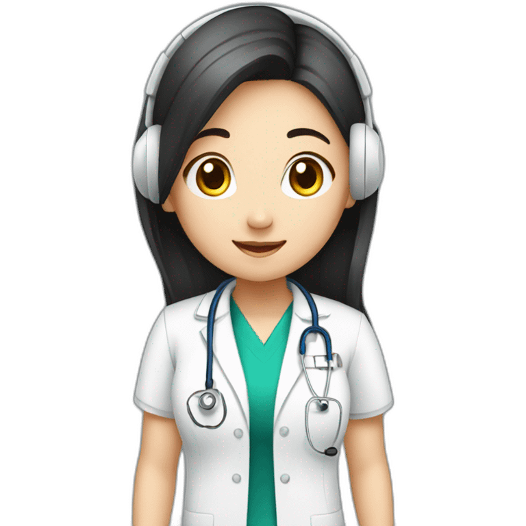 medical asian girl student with earphone emoji