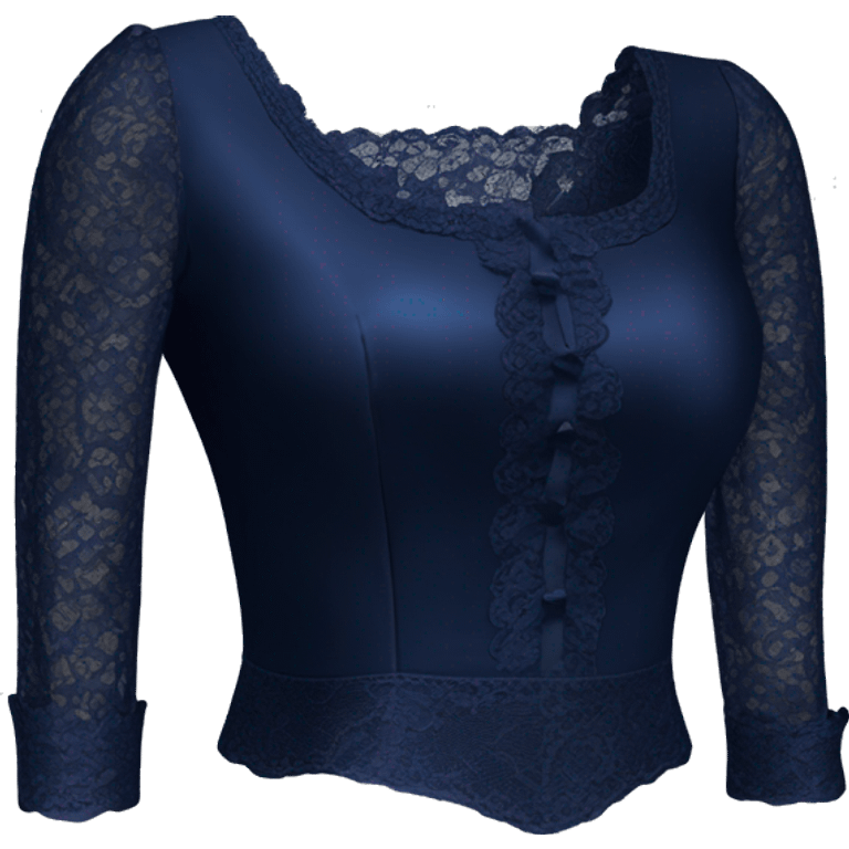 Realistic isolated side view of a dark navy blue shiny silk lace low cut square neck blouse emoji