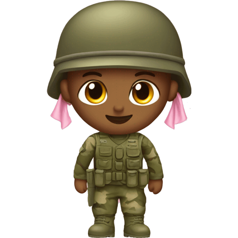 Soldier in olive green camo with light pink bow on head emoji