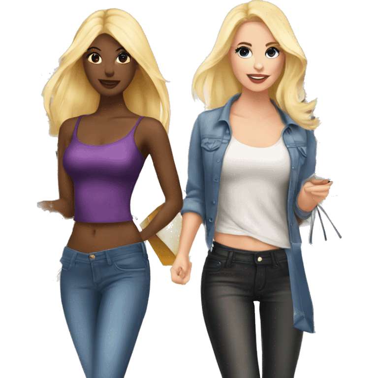 Two super beautiful and sexy besties one blonde and one dark blond going for shopping emoji