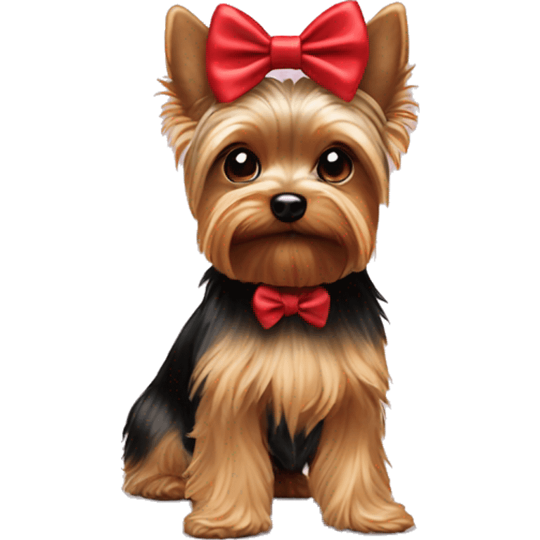 Yorkie face with a red bow on her head emoji