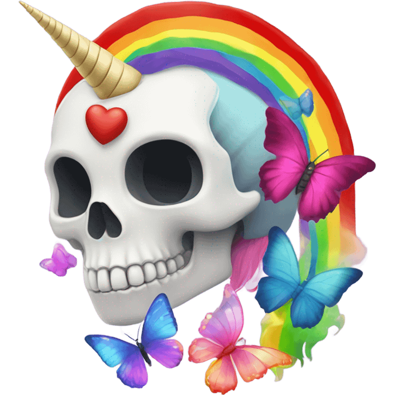 Skull and rainbow butterflies unicorn and a heart emoji