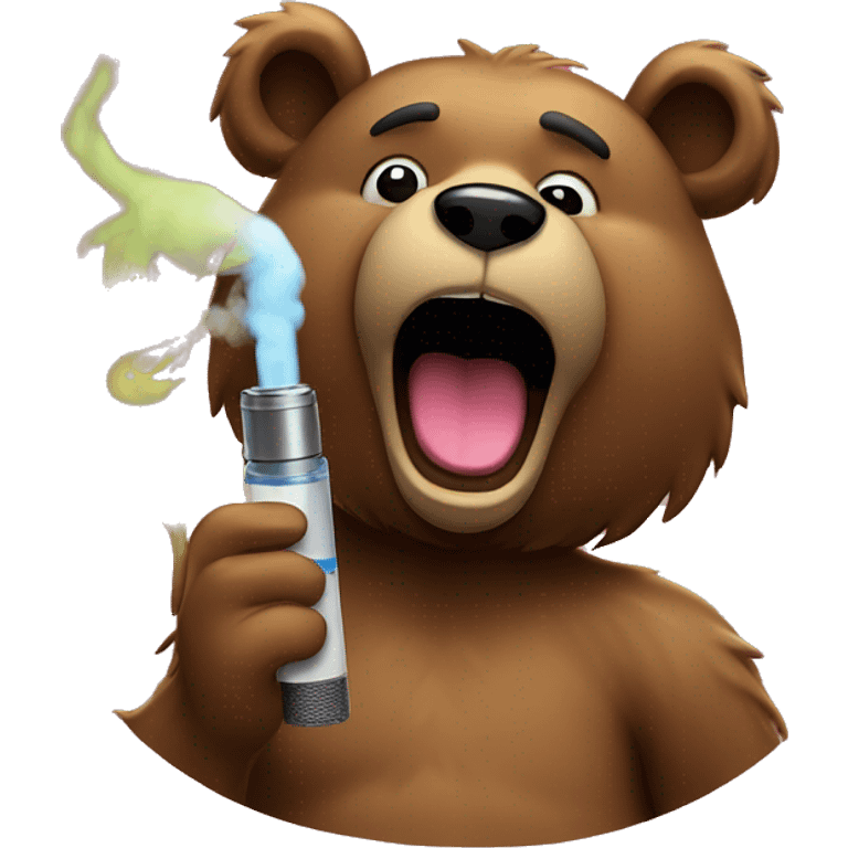 a hippy snazzy cut bear vaping and vape coming out from both its ear. emoji