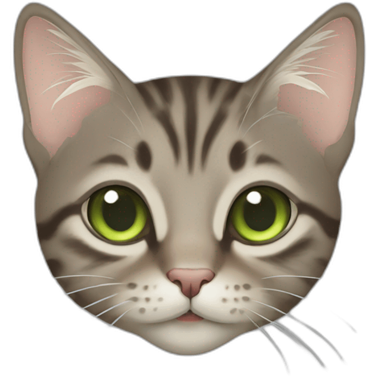 Grey brown tabby cat Green eyes, beige mouth emoji