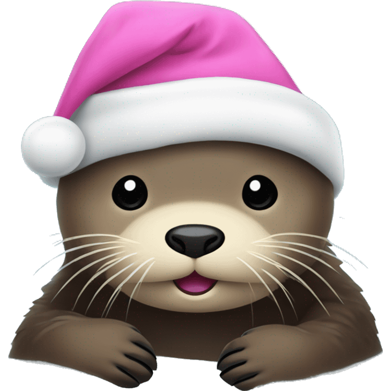 sea otter in a pink santa hat tangled in christmas lights  emoji