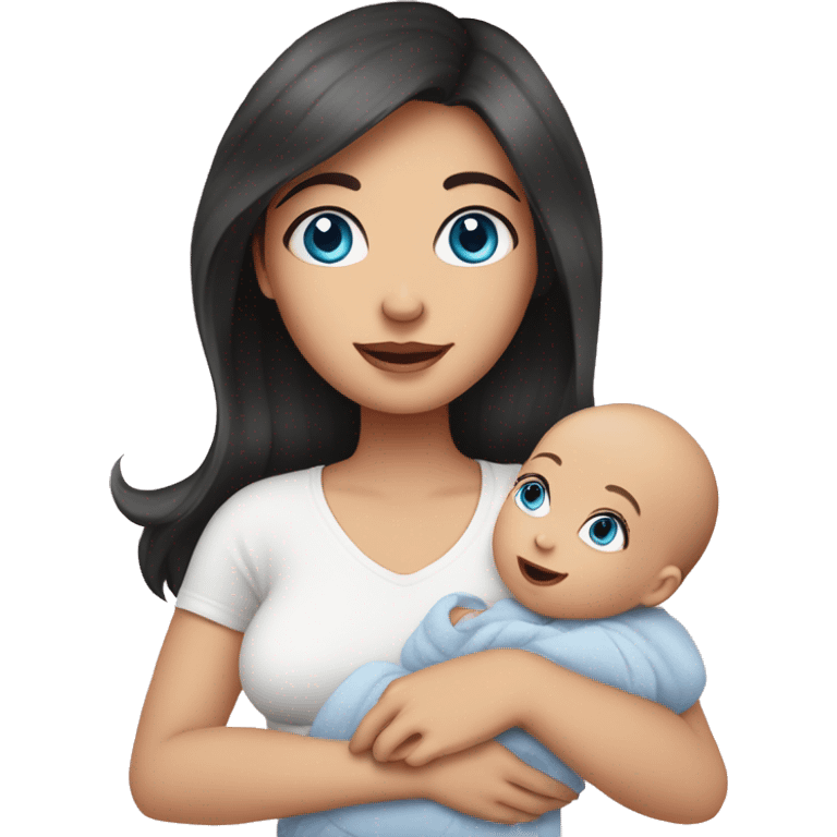 mom holding newborn baby girl with blue eyes and white skin baby dark hair white skin newborn little baby girl pink emoji