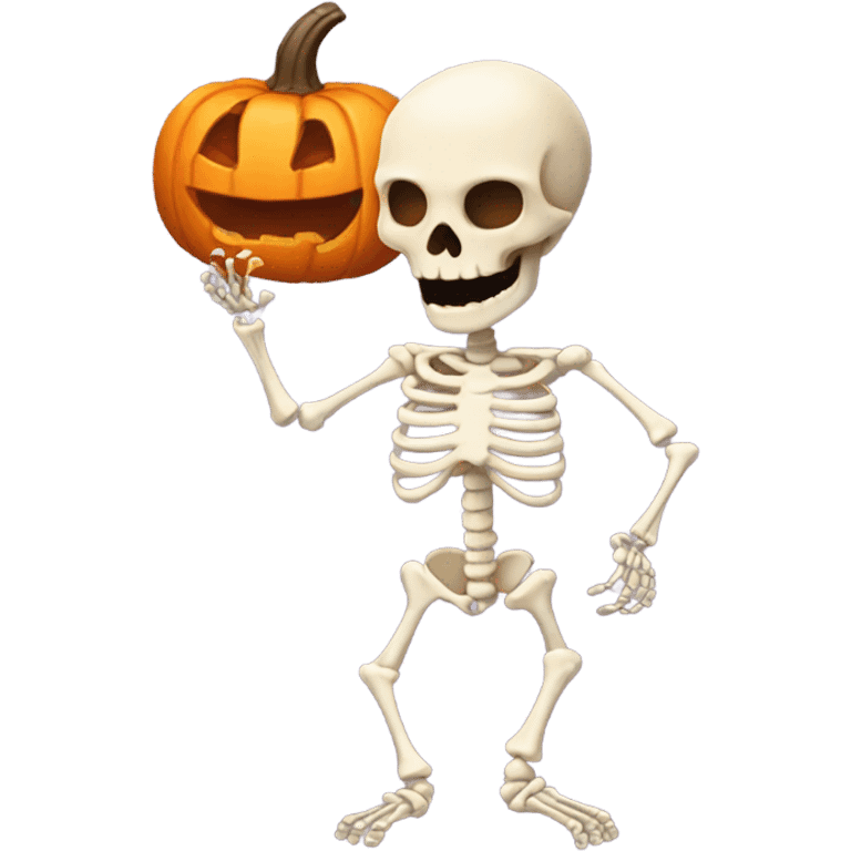 Skeleton with pumpkin spice late emoji