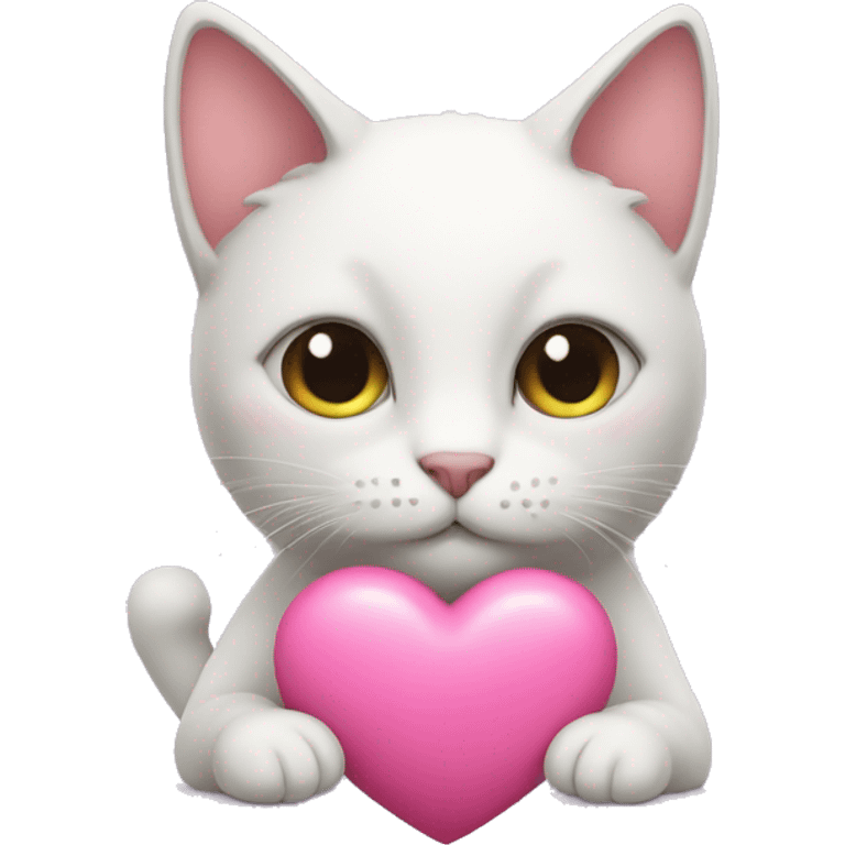 cat holding a pink heart emoji