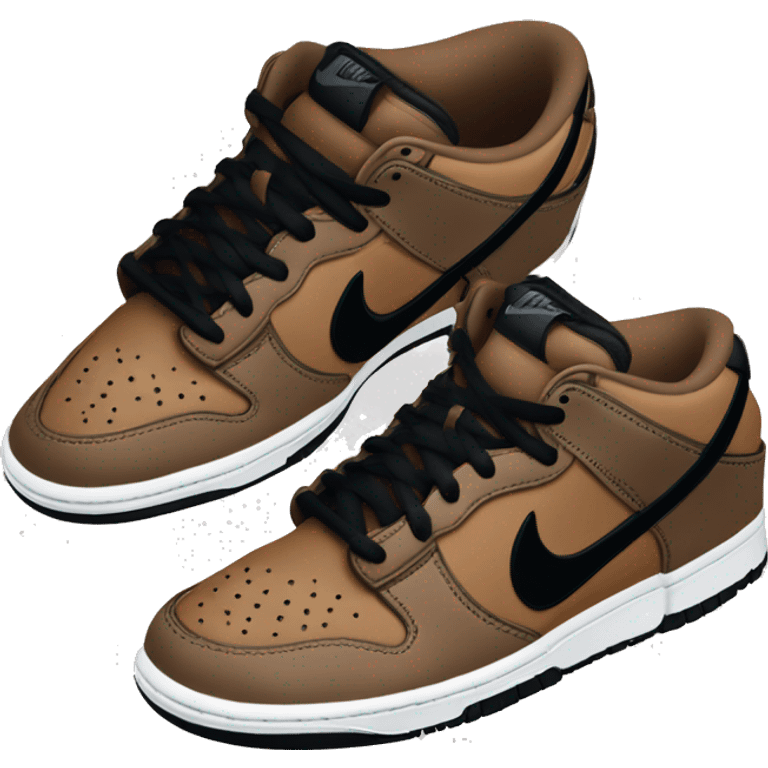 coffee brown nike dunks with black swoosh emoji