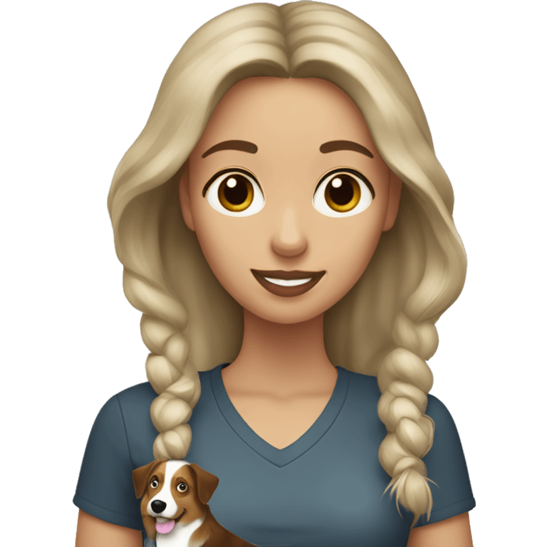 Dark blonde hair woman with an Australian shepherd  emoji