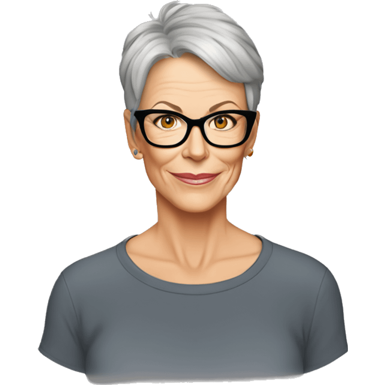 middle age Jamie Lee Curtis cartoon wearing tee emoji