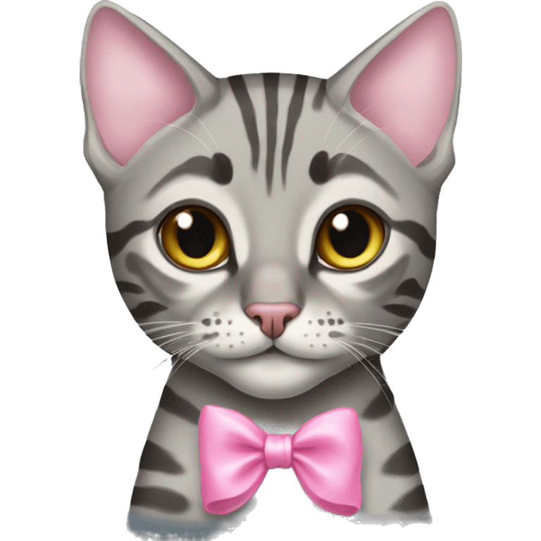 Grey bengal cat next go a grey bengal cat with a small pink bow on its head emoji